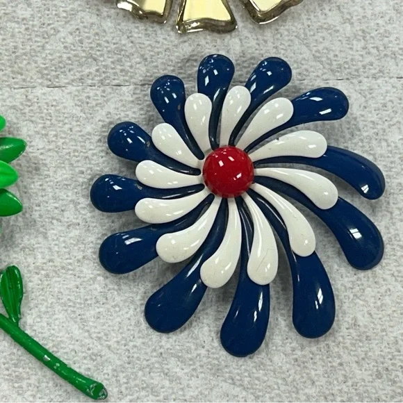Vintage MCM Colorful Retro Flower Brooch Set 60s 70s Hippie Colorful Floral - Picture 7 of 14